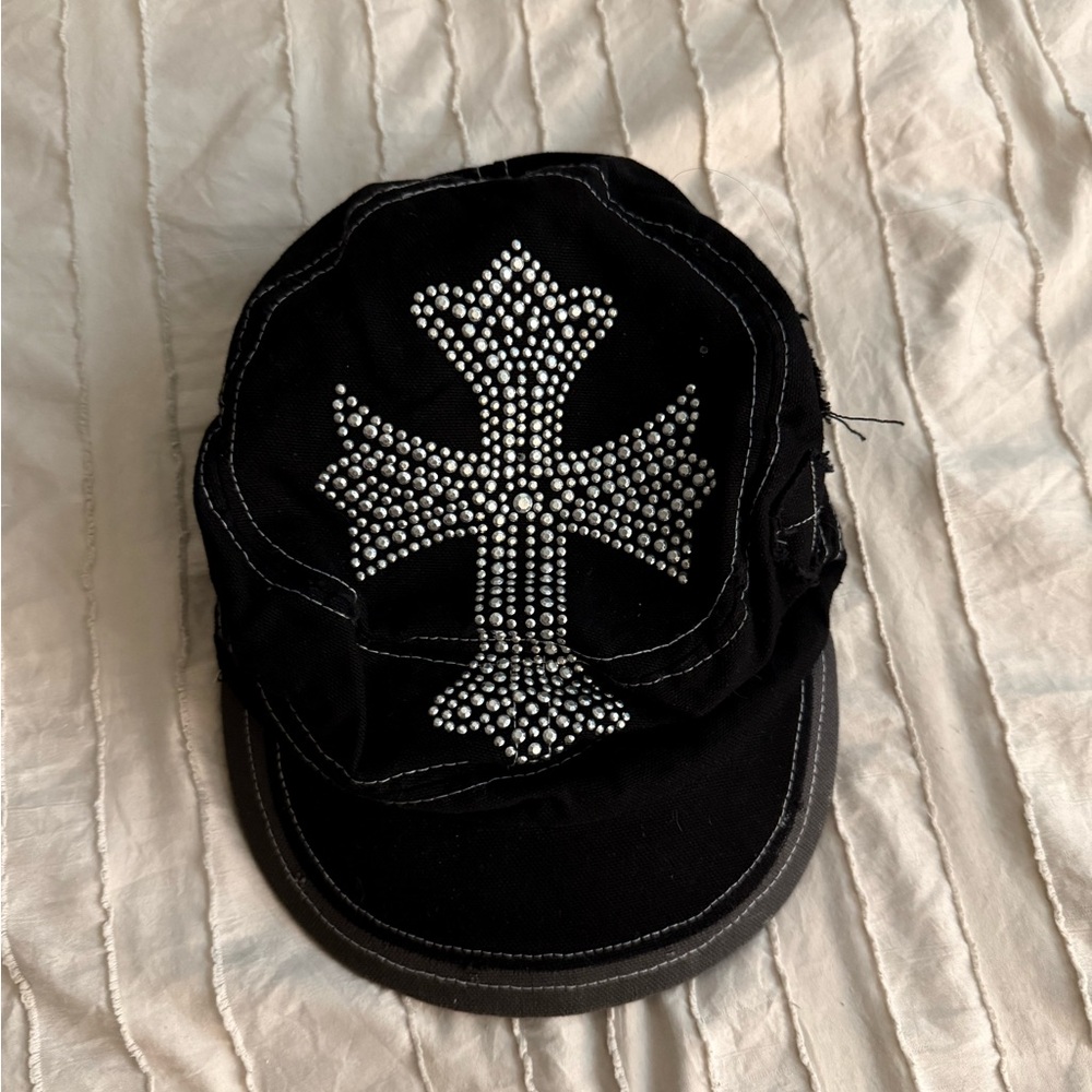 Black Studded Cross Cap